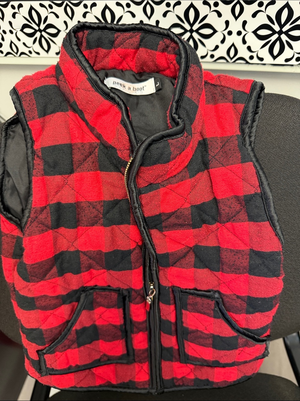 Peek a Boo Kids Red & Black Buffalo Plaid Quilted Vest